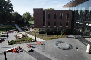 An angled aerial view shot from the top of the north wing of the HSSC
